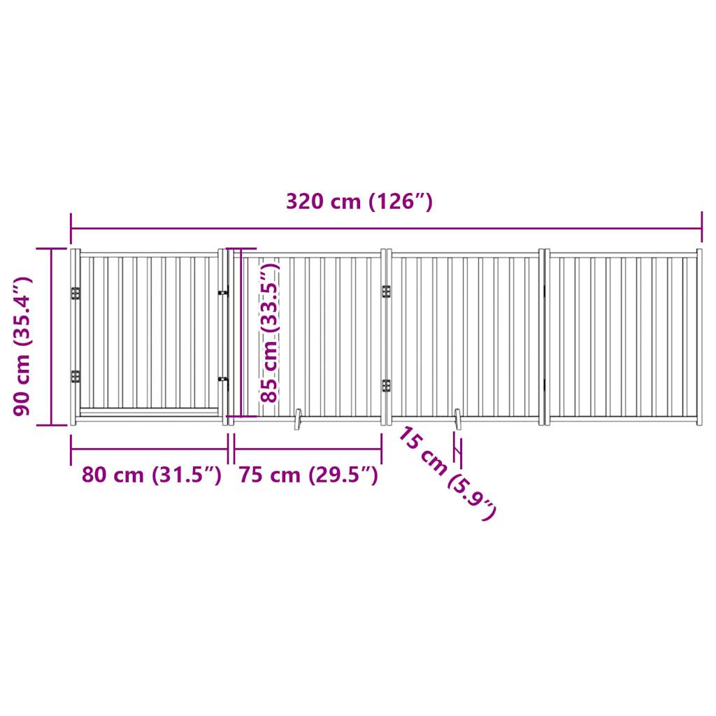 Hondenhek inklapbaar 4 panelen 320 cm massief vurenhout wit
