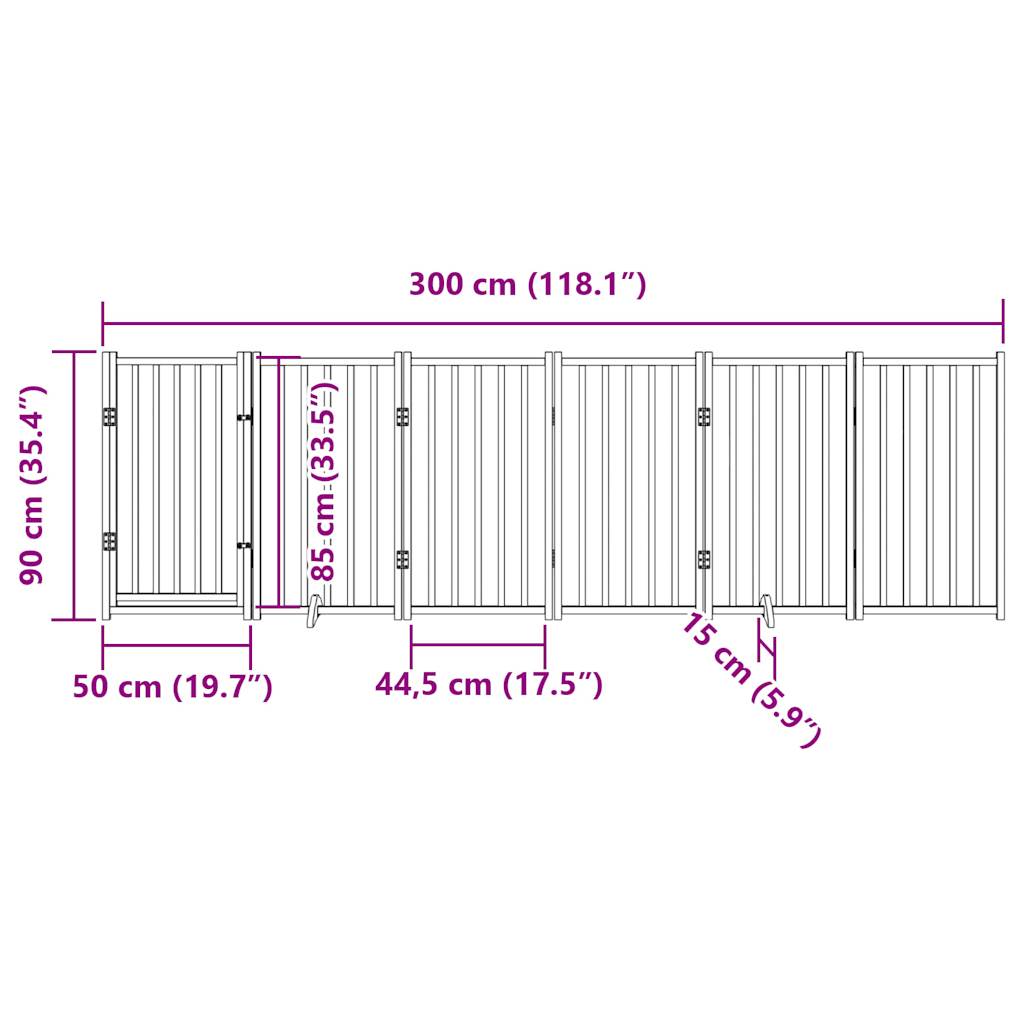 Hondenhek Inklapbaar 6 Panelen 300 Cm Massief Vurenhout 50 x 90 x 2 cm Zwart