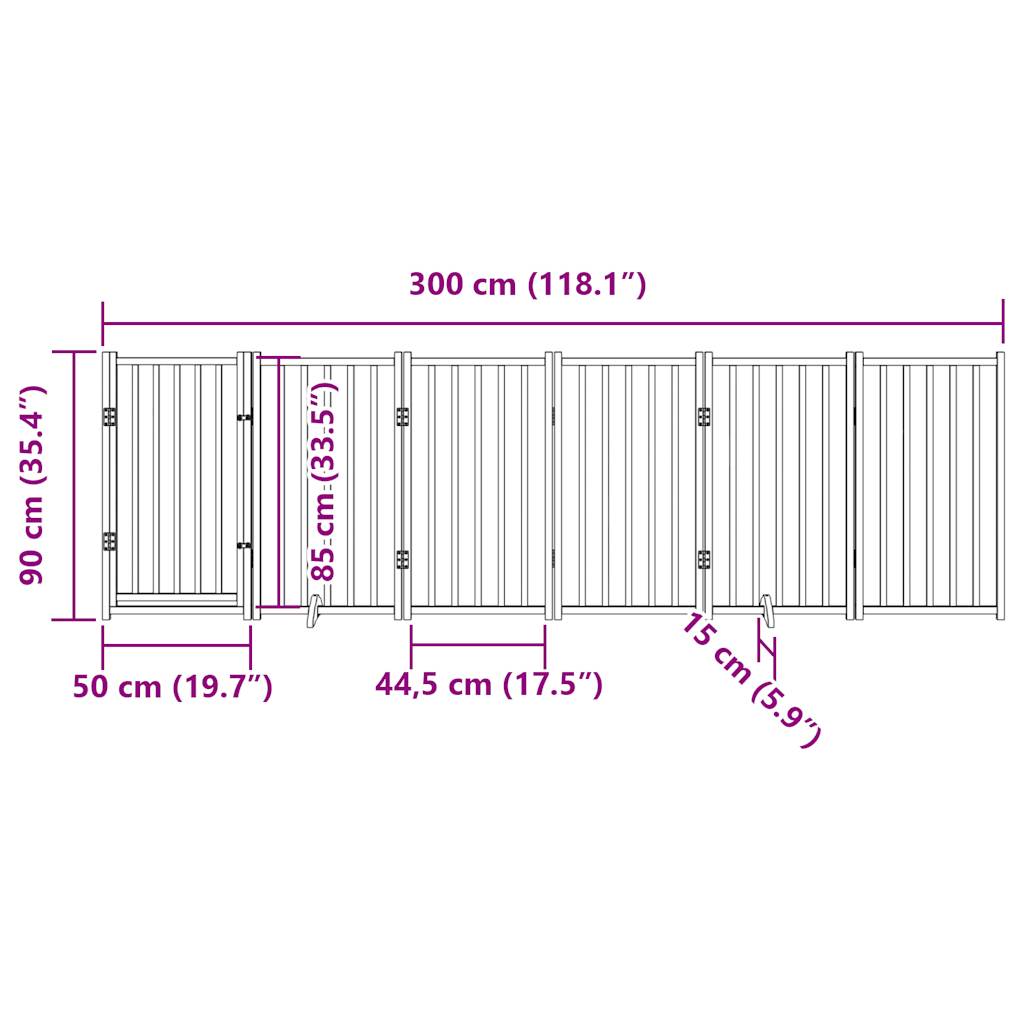 Hondenhek inklapbaar 6panelen 300cm massief vurenhout bruin eik