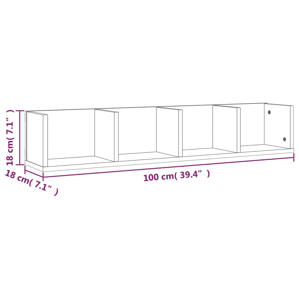 CD-wandschap 100x18x18 cm bewerkt hout gerookt eikenkleurig Gerookt eiken