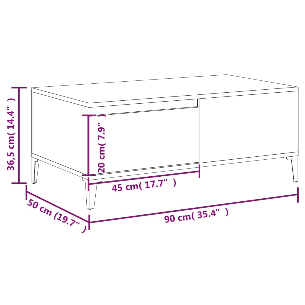 Salontafel 90X50X36,5 Cm Bewerkt Hout Wit