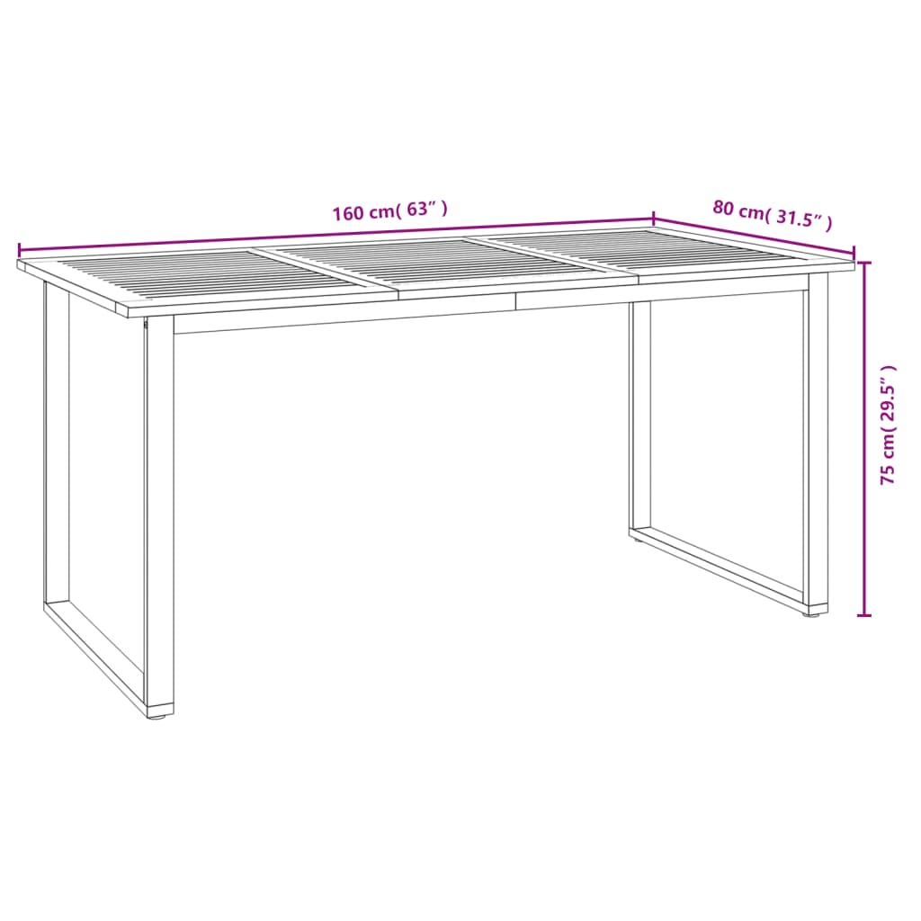Tuintafel Met U-Vormige Poten Massief Acaciahout 160 x 80 x 75 cm