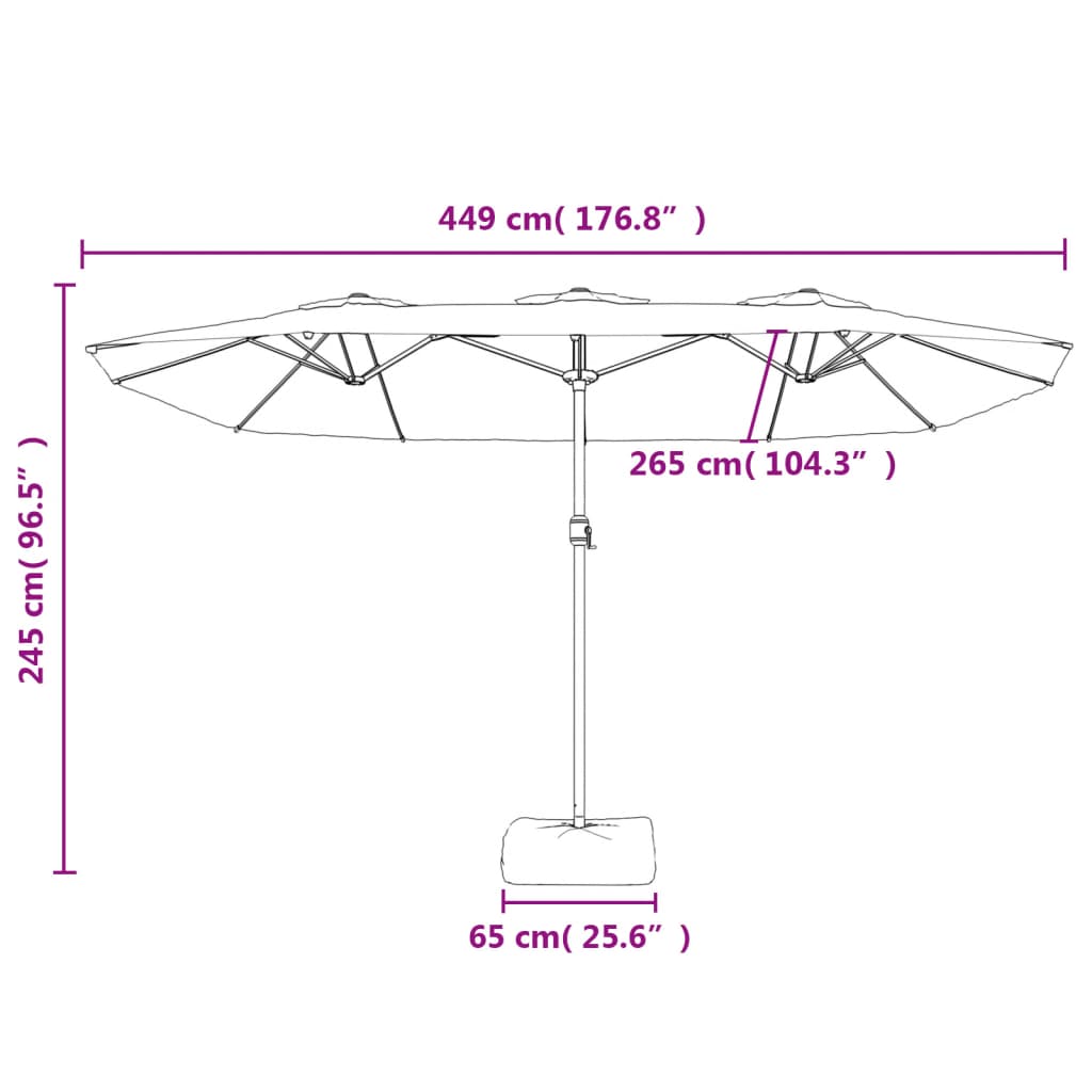Parasol Dubbel Met Led 449X245 Cm Zwart