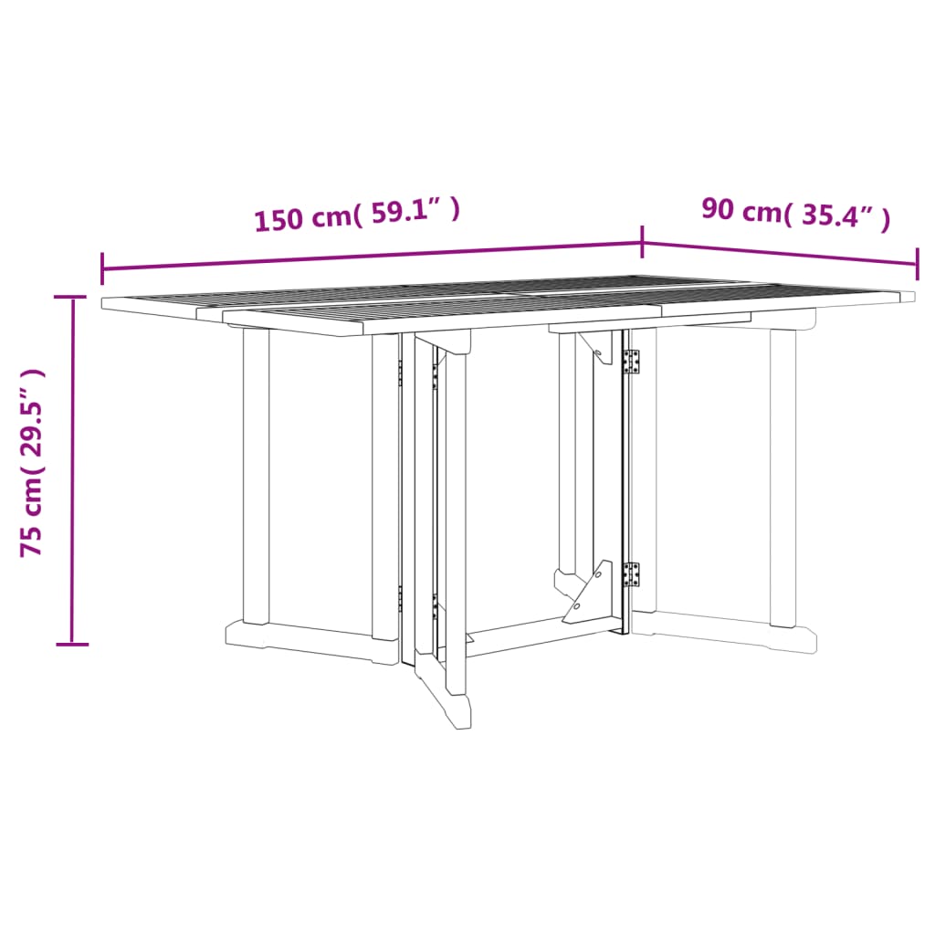 Tuintafel Inklapbaar Massief Teakhout 150 x 90 x 75 cm