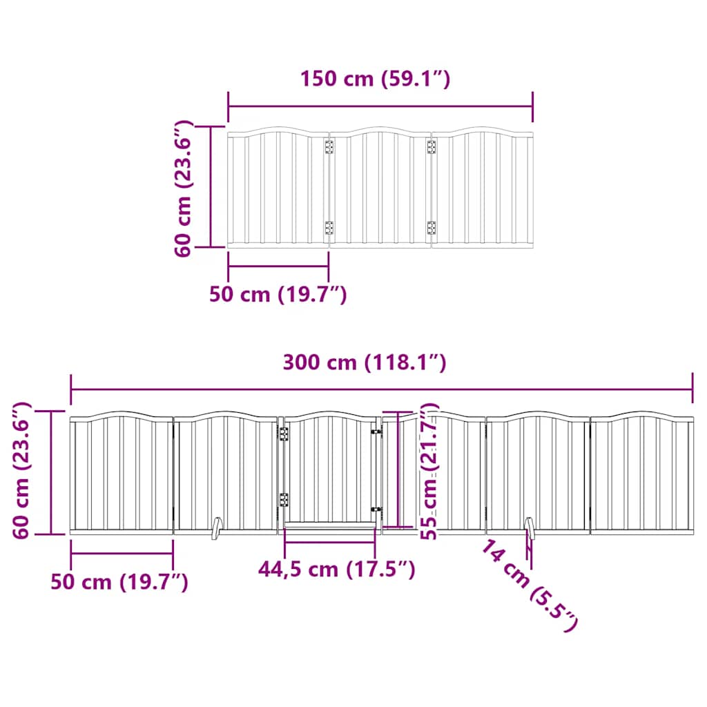 Hondenhek Inklapbaar Met Deur 12 Panelen 600Cm Populierhout 50 x 60 x 2 cm Wit