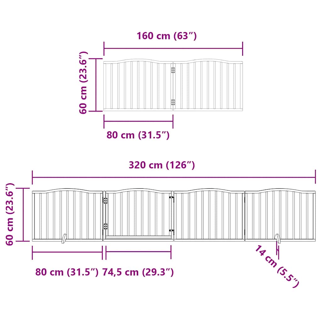 Hondenhek inklapbaar met deur 10 panelen 800cm populierhout wit