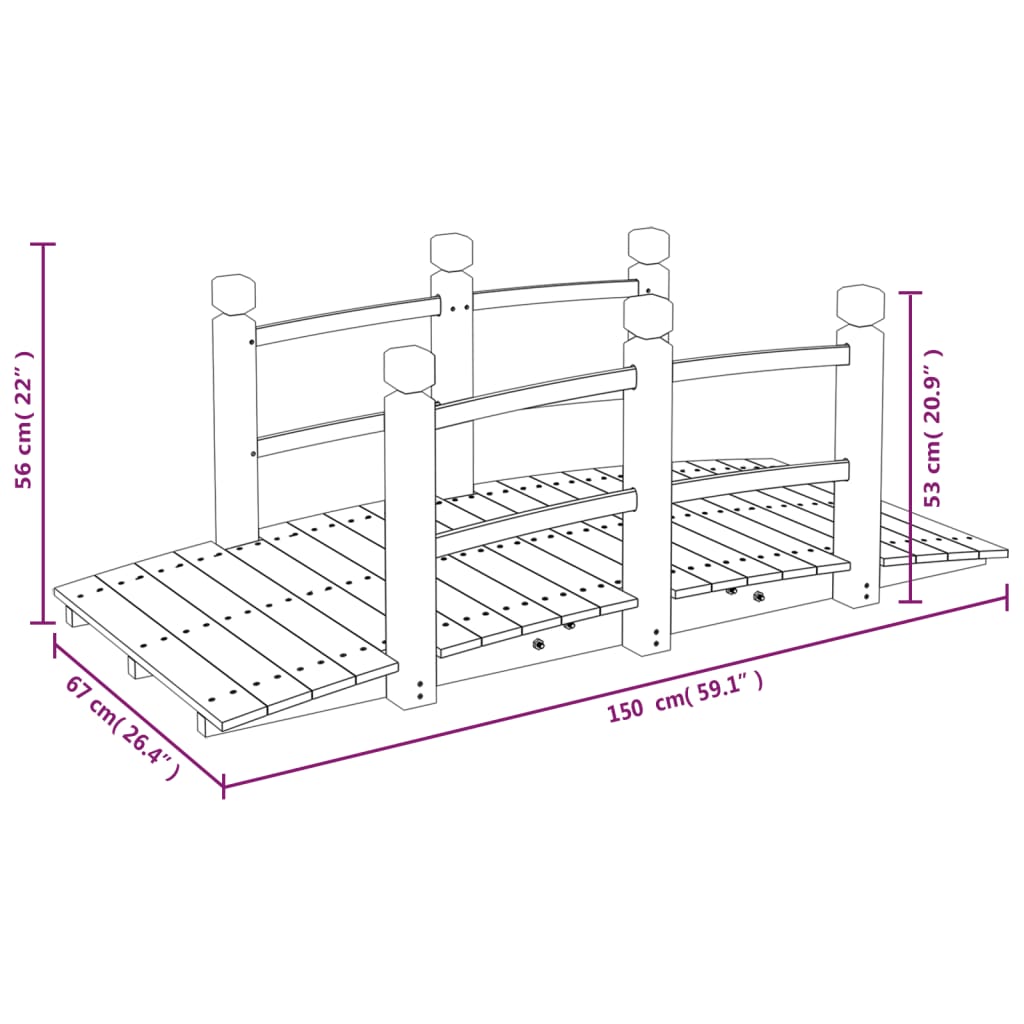 Tuinbrug Met Leuningen 150X67X56 Cm Massief Vurenhout 1