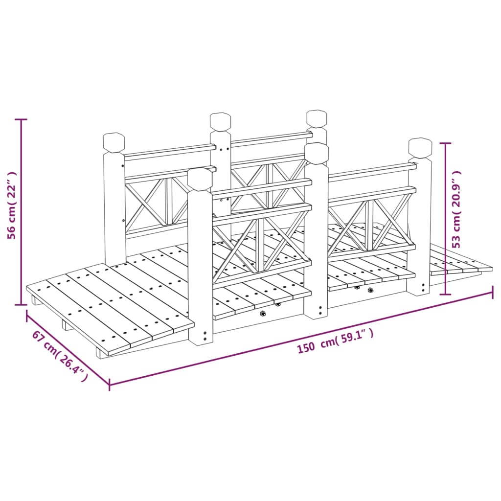 Tuinbrug Met Leuningen 150X67X56 Cm Massief Vurenhout 1