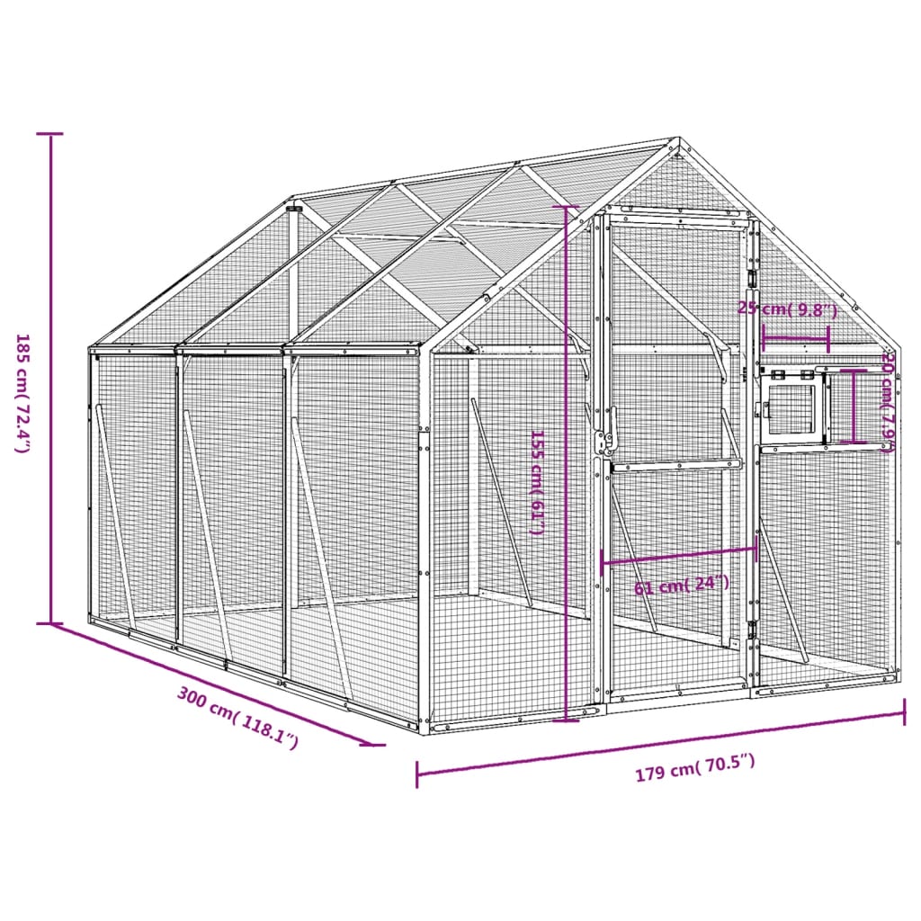 Volière 1,79x3x1,85 m aluminium zilverkleurig 1.79 x 3 x 1.85 m Zilver