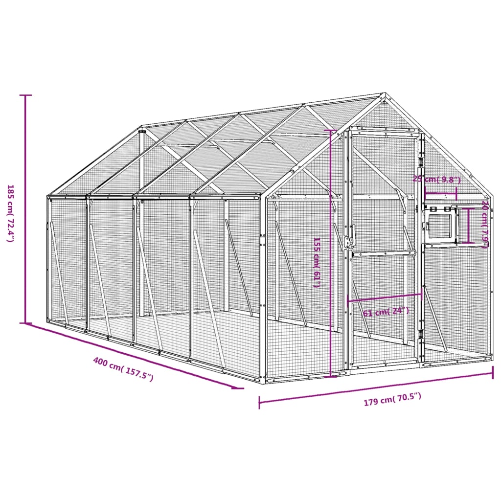 Volière 1,79x4x1,85 m aluminium antracietkleurig 1.79 x 4 x 1.85 m Antraciet