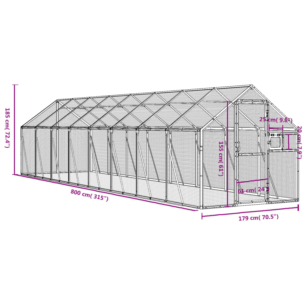 Volière 1,79x8x1,85 m aluminium antracietkleurig 1.79 x 8 x 1.85 m Antraciet