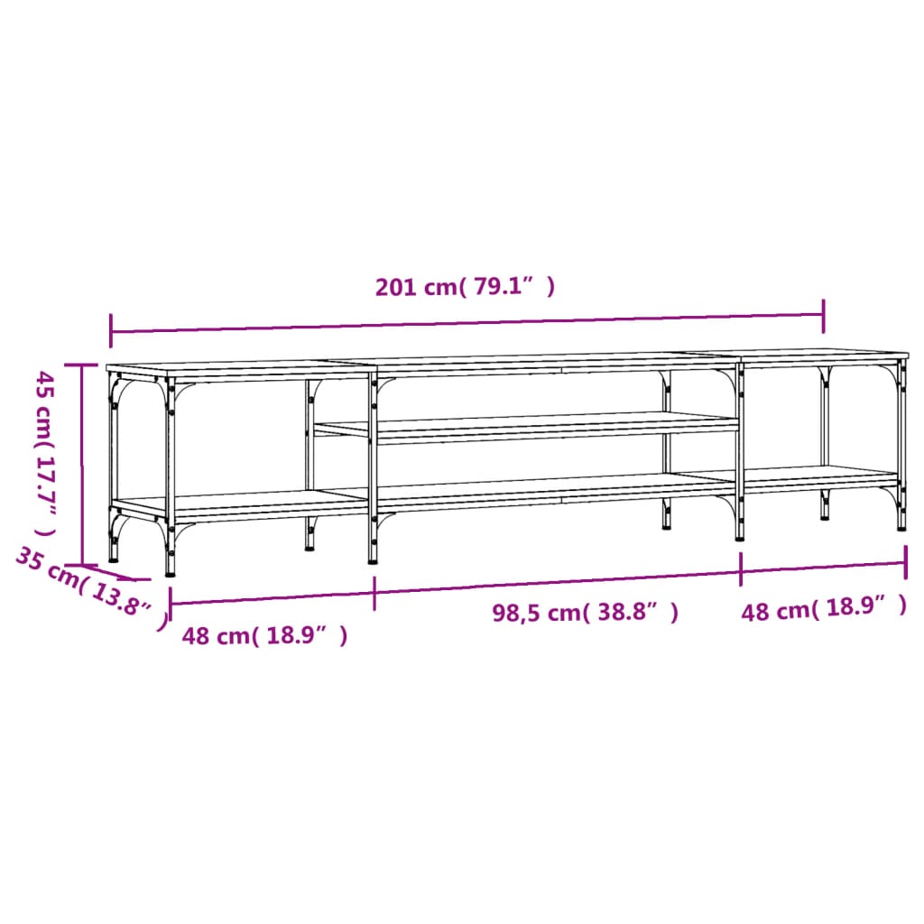 Tv-Meubel Bewerkt Hout En Ijzer Kleur 201 x 35 x 45 cm Gerookt eiken