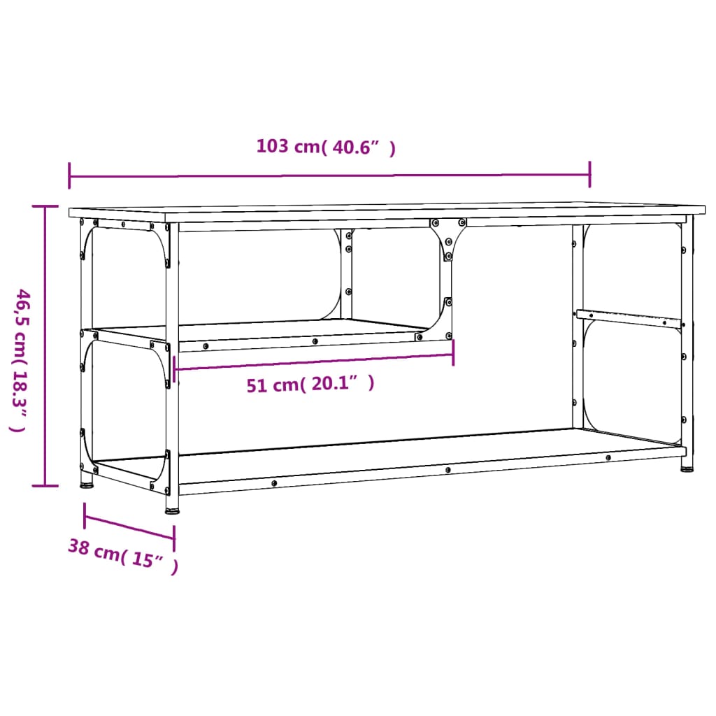 Tv-Meubel 03X38X46,5 Cm En Bewerkt Hout Staal Grijs sonoma