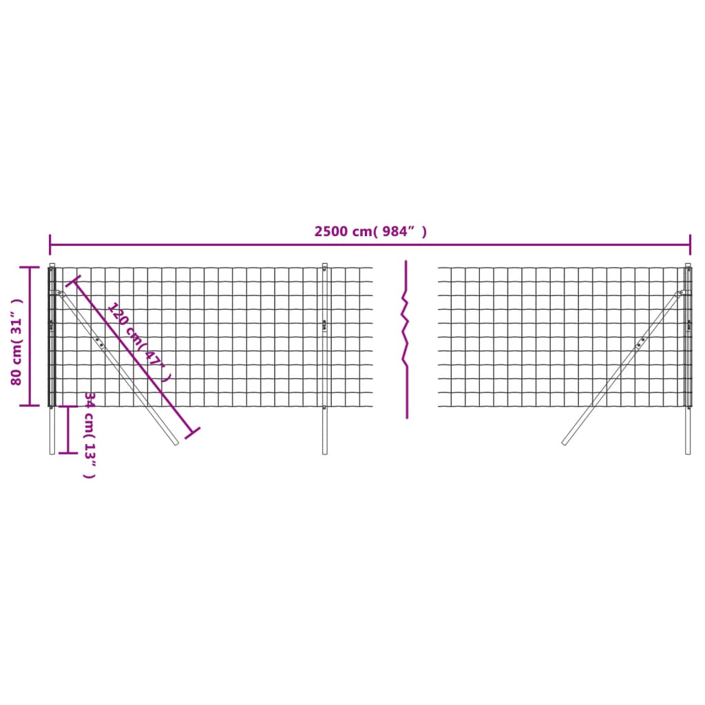 Draadgaashek 0,8x25 m gegalvaniseerd staal antracietkleur 0.8 x 25 m Antraciet