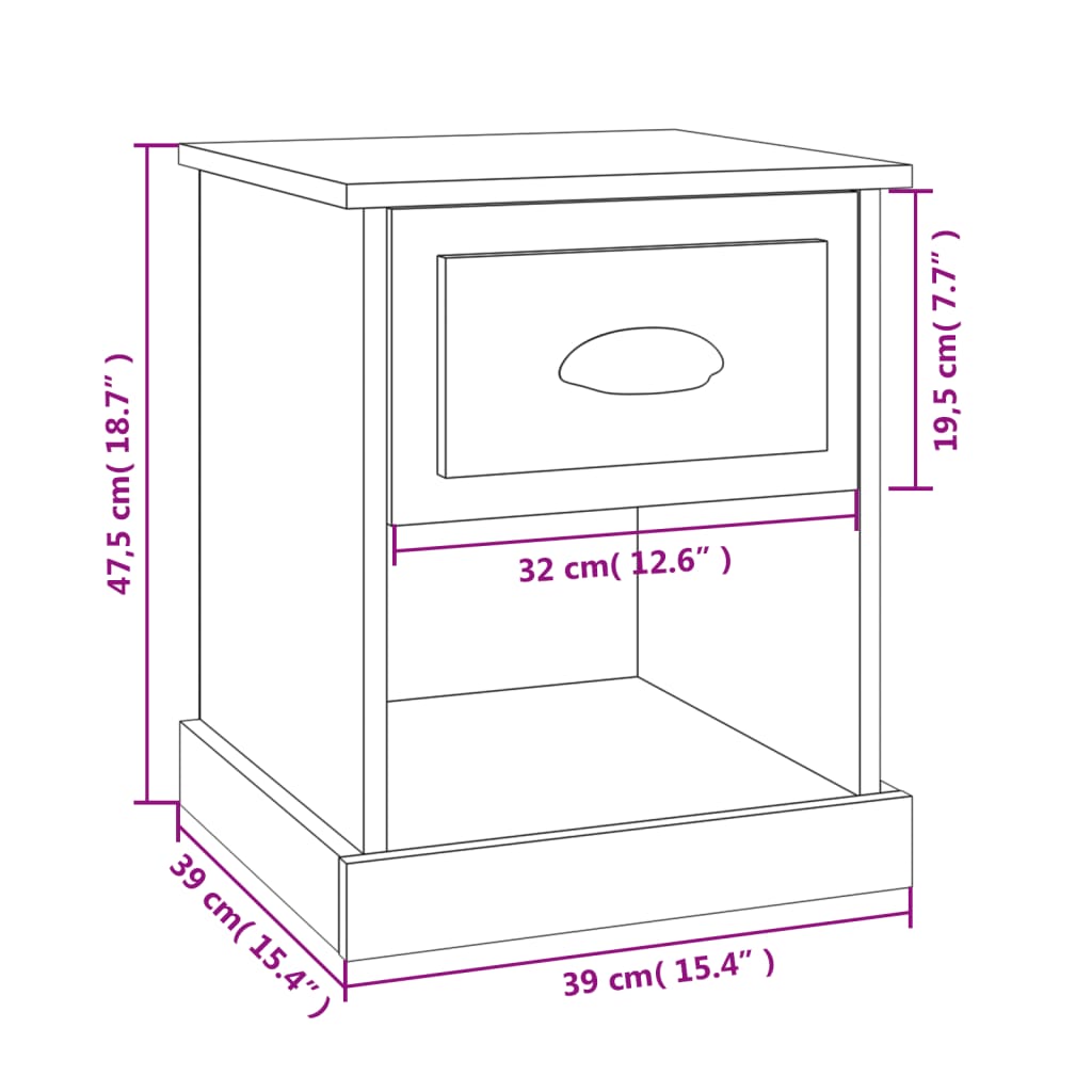 Nachtkastjes 2 St 39X39X47,5 Cm Bewerkt Hout Zwart