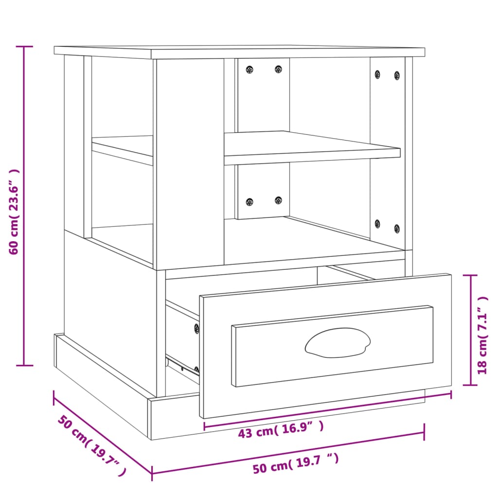 Bijzettafel 50x50x60 cm bewerkt hout gerookt eikenkleurig