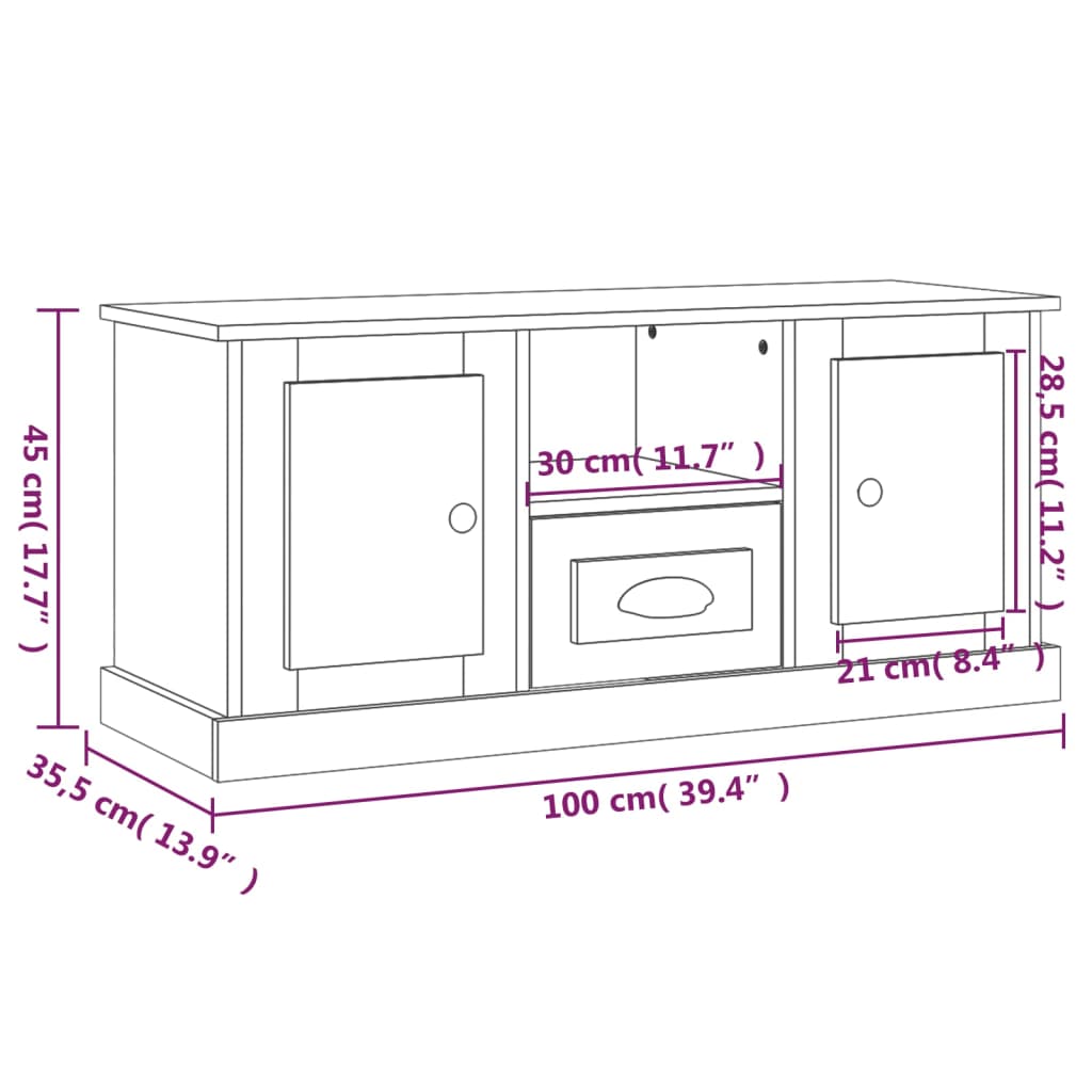 Tv-Meubel 00X35,5X45 Cm Bewerkt Hout Eikenkleurig Grijs sonoma