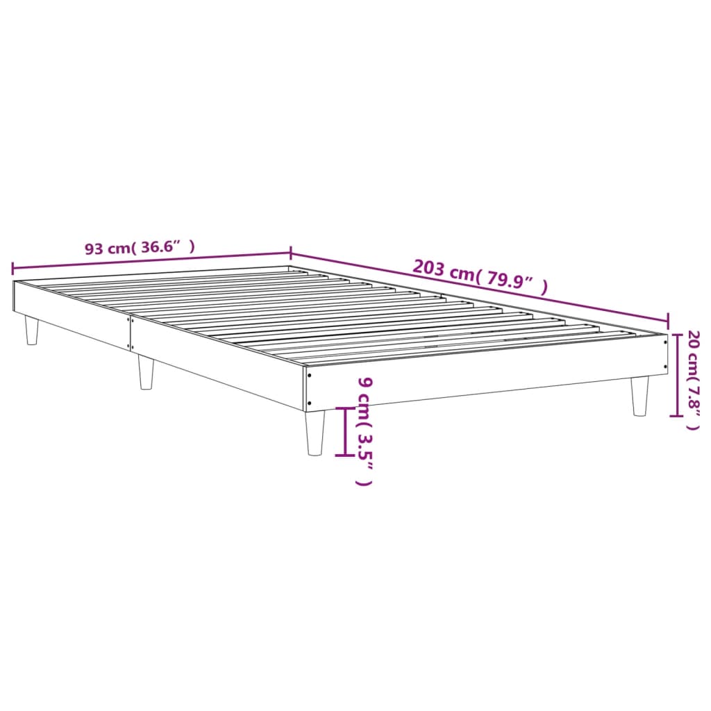 Bedframe Bewerkt Hout Kleurig 90 x 200 cm Gerookt eiken