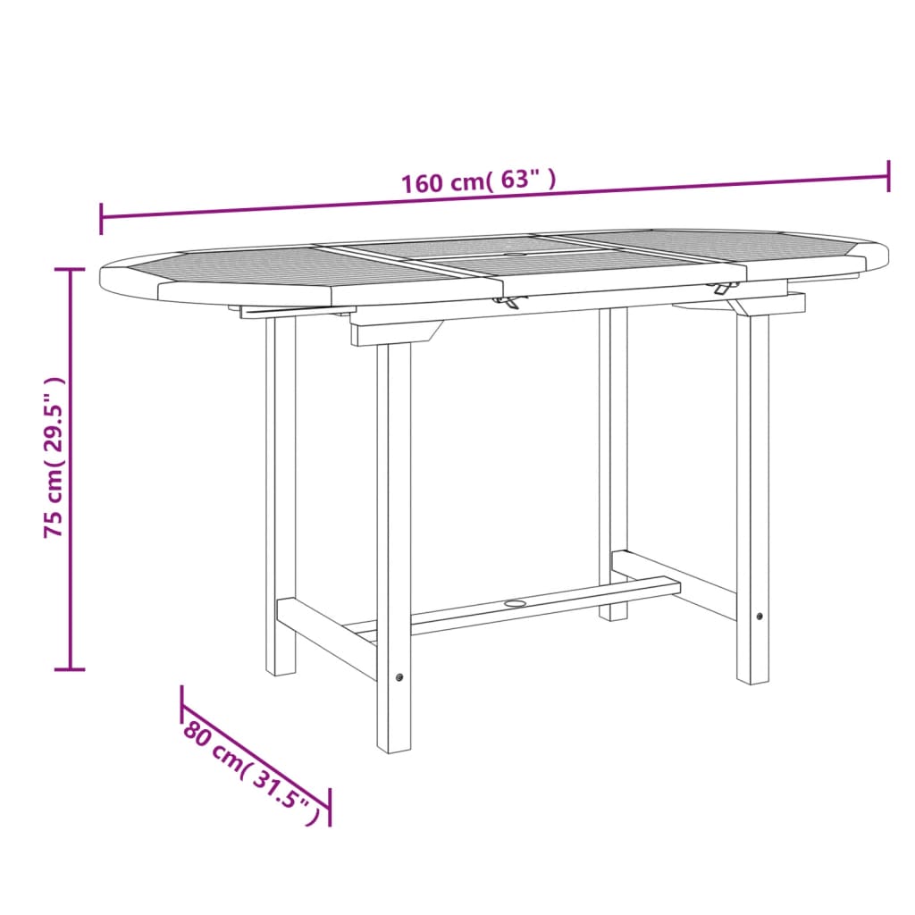 Tuintafel verlengbaar 0- massief teakhout 160 x 80 x 75 cm ovaal