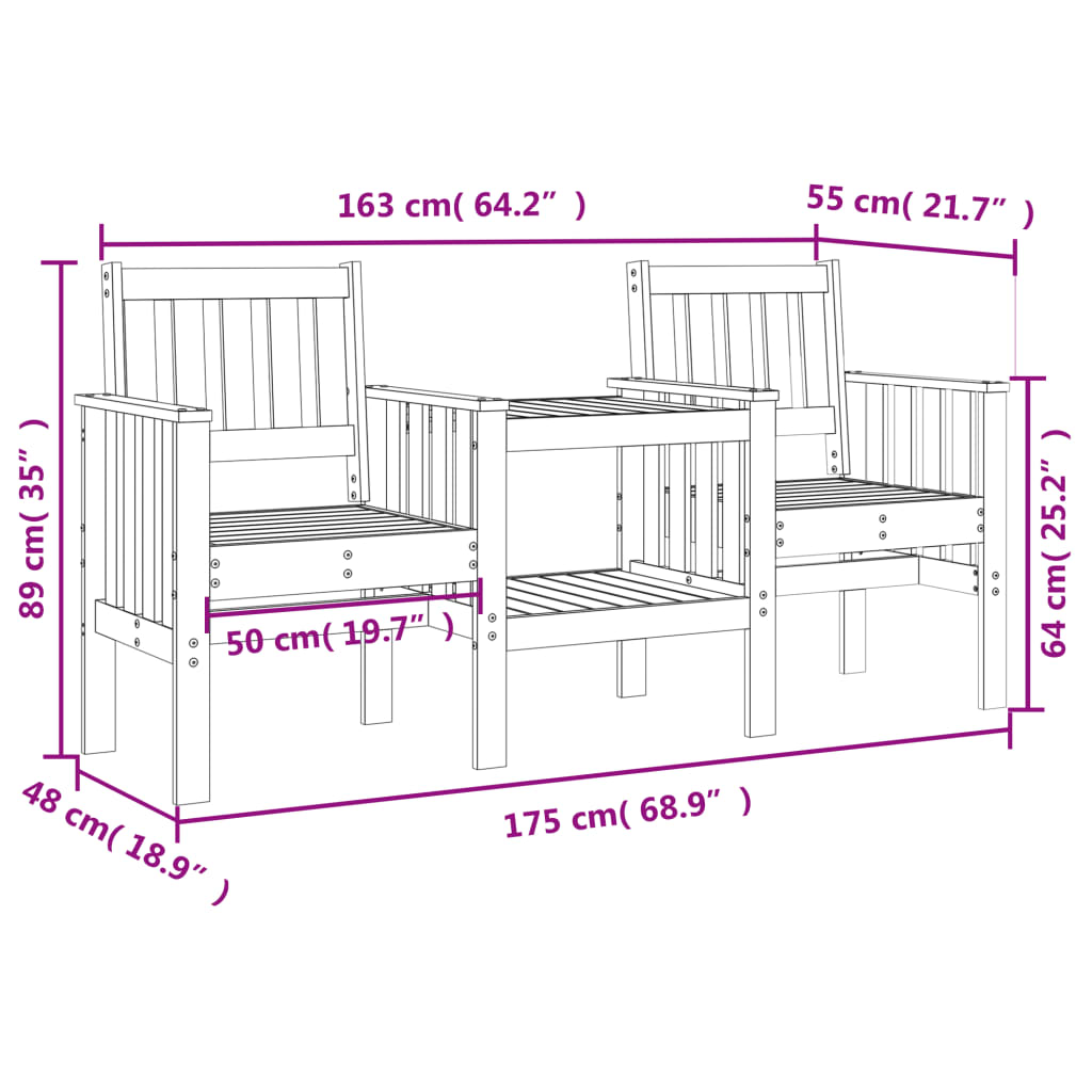 Tuinbank Met Tafel 2-Zits Massief Grenenhout Natuurlijk grenenhout