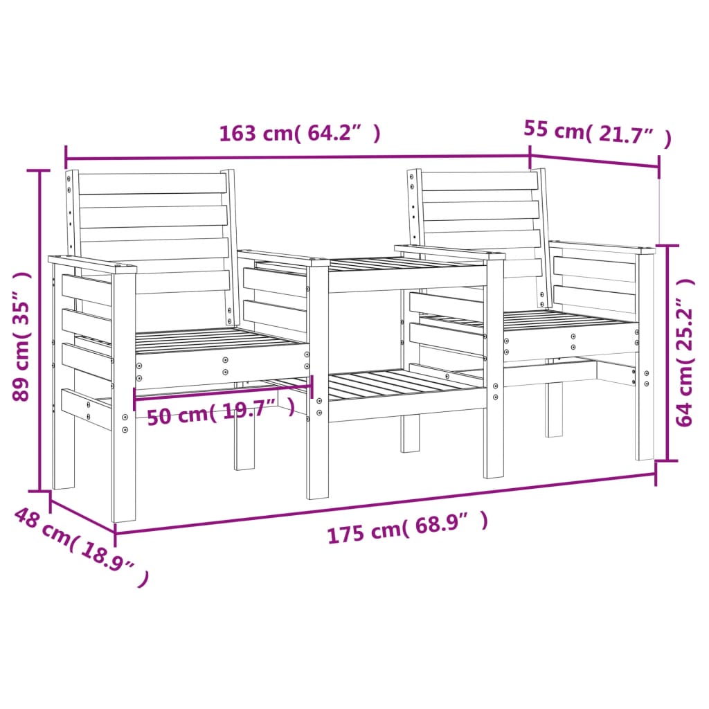 Tuinbank Met Tafel 2-Zits Massief Grenenhout Natuurlijk grenenhout