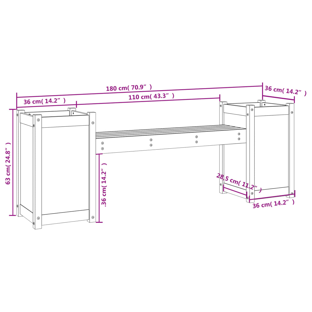 Bankje Met Plantenbakken 80X36X63 Cm Grenenhout Honingbruin Honingbruin grenenhout