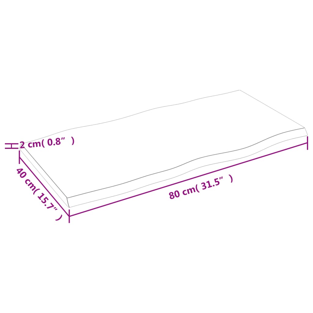 Tafelblad natuurlijke rand 80x40x2 cm massief eikenhout 80 x 40 x 2 cm