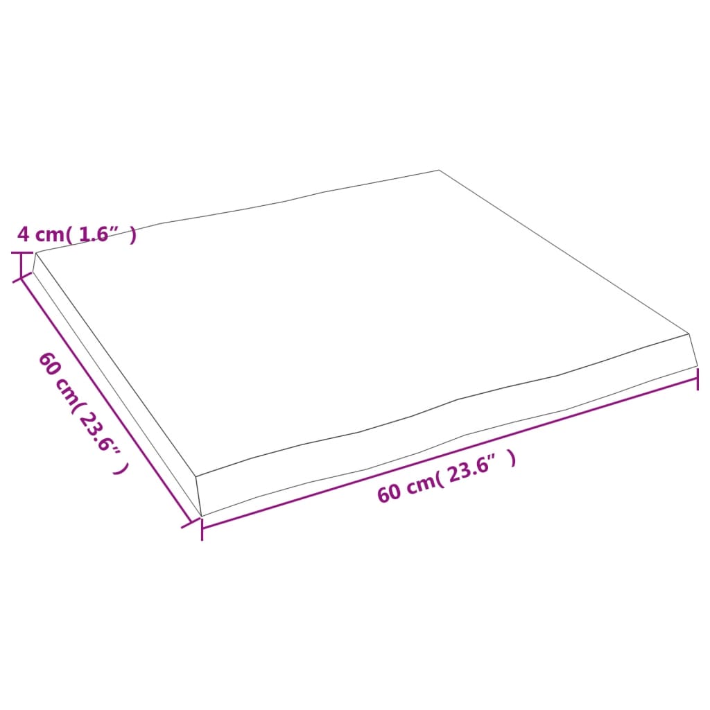 Tafelblad Natuurlijke Rand 60X60X(2-4) Cm Eikenhout Lichtbruin 60 x 60 x 4 cm