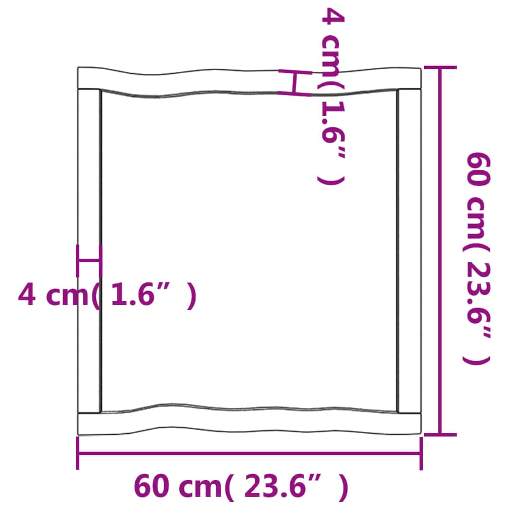 Tafelblad Natuurlijke Rand 60X60X(2-6) Cm Eikenhout Lichtbruin 60 x 60 x 6 cm