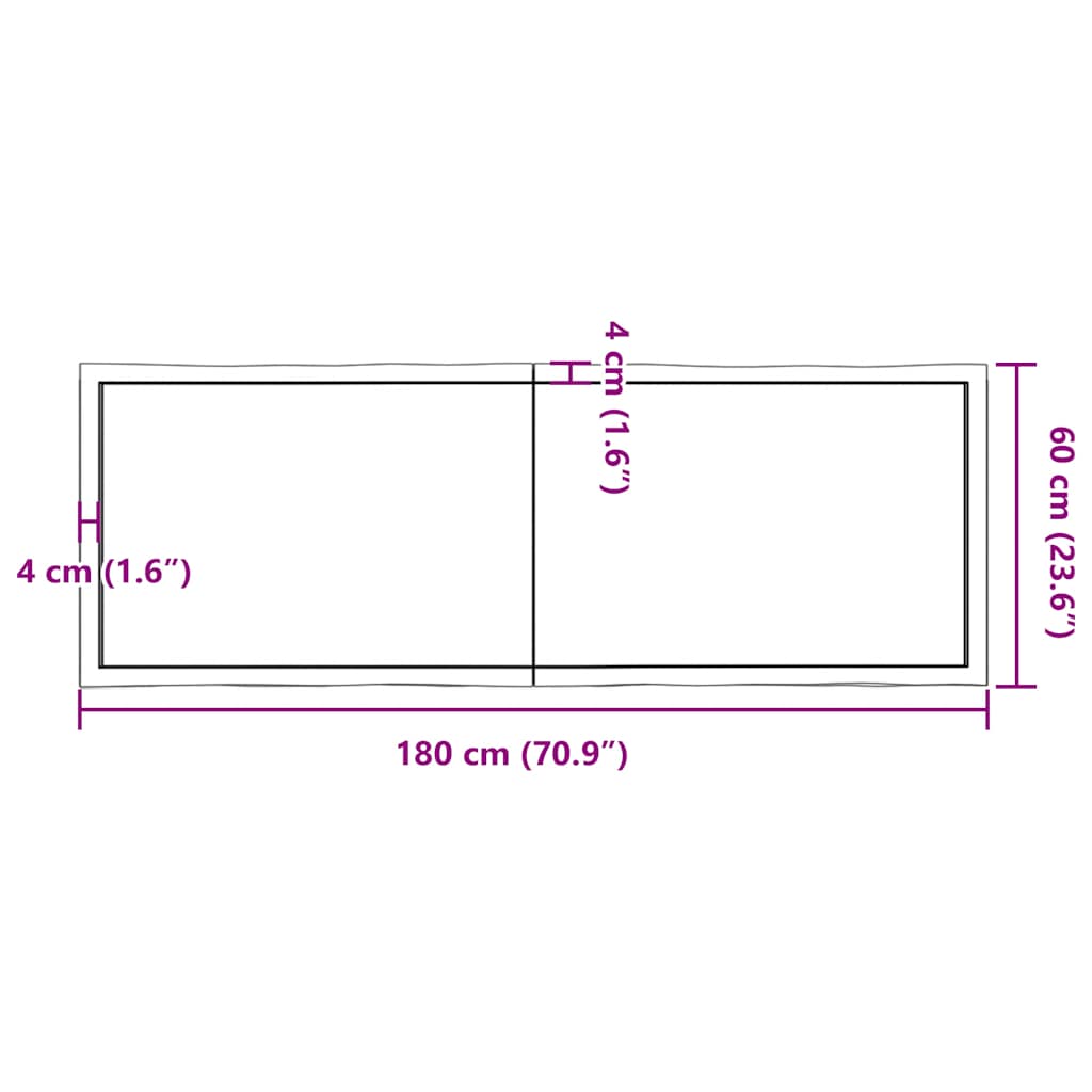 Tafelblad natuurlijke rand 180x60x(2-4) cm eikenhout lichtbruin
