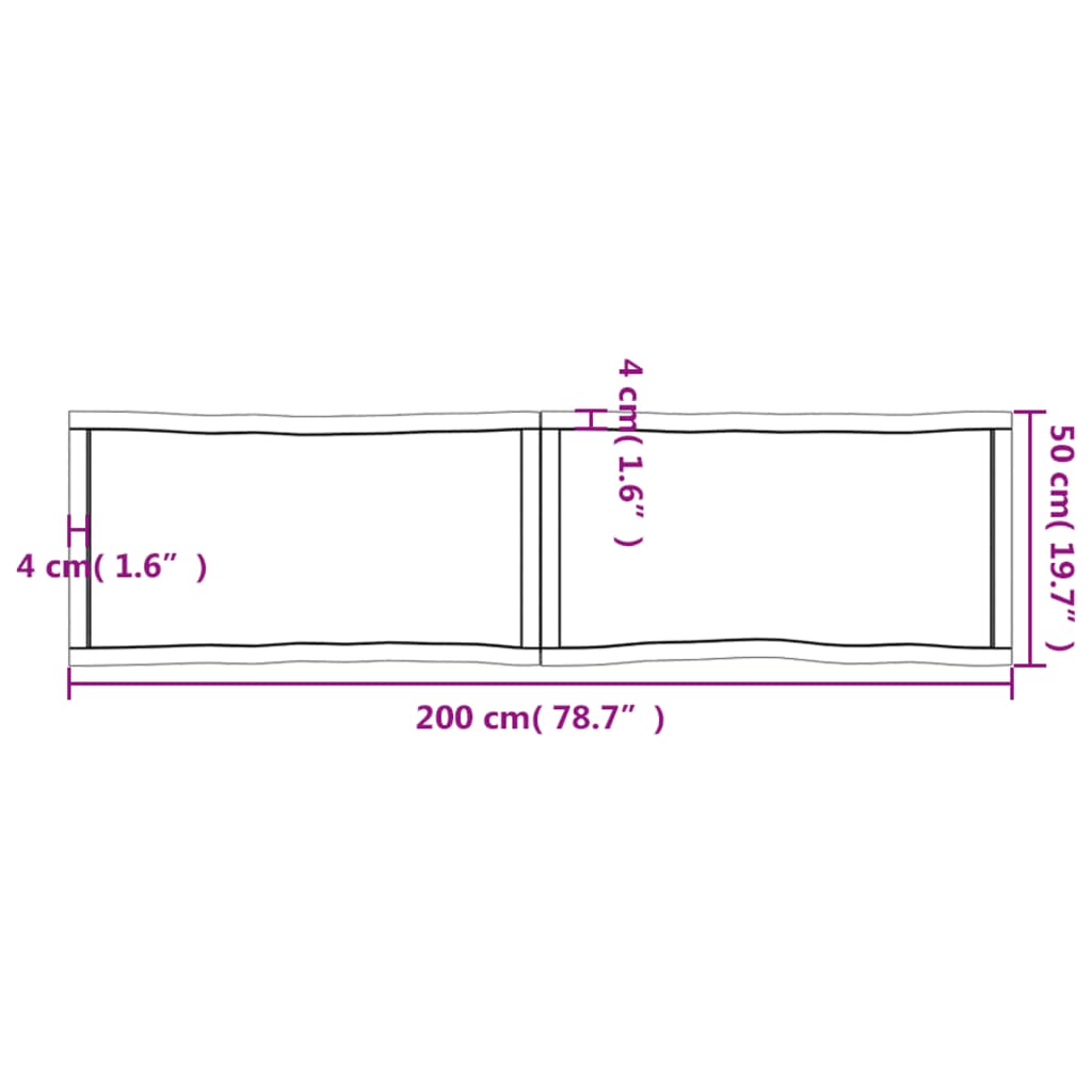 Tafelblad Natuurlijke Rand 200X50X(2-4)Cm Eikenhout Donkerbruin 200 x 50 x 4 cm