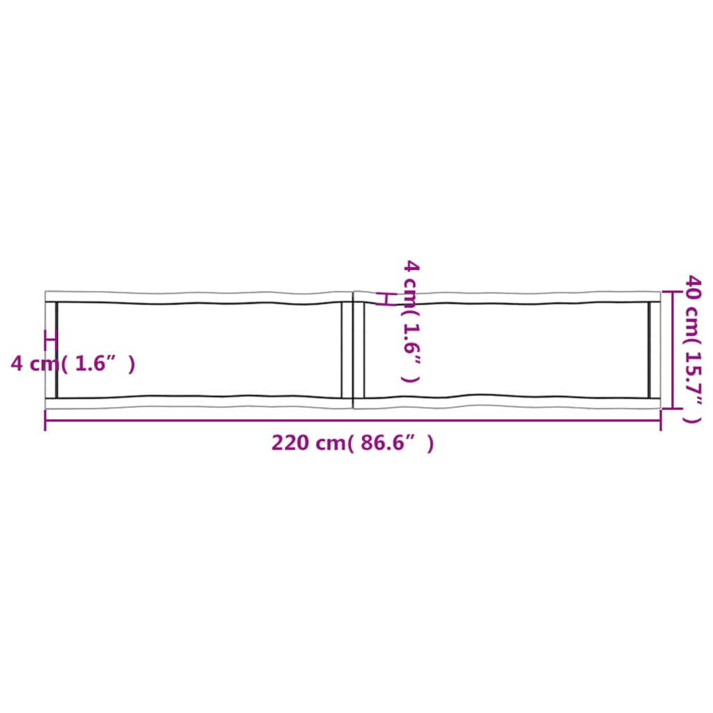 Tafelblad Natuurlijke Rand 220X40X(2-6)Cm Eikenhout Donkerbruin 220 x 40 x 6 cm
