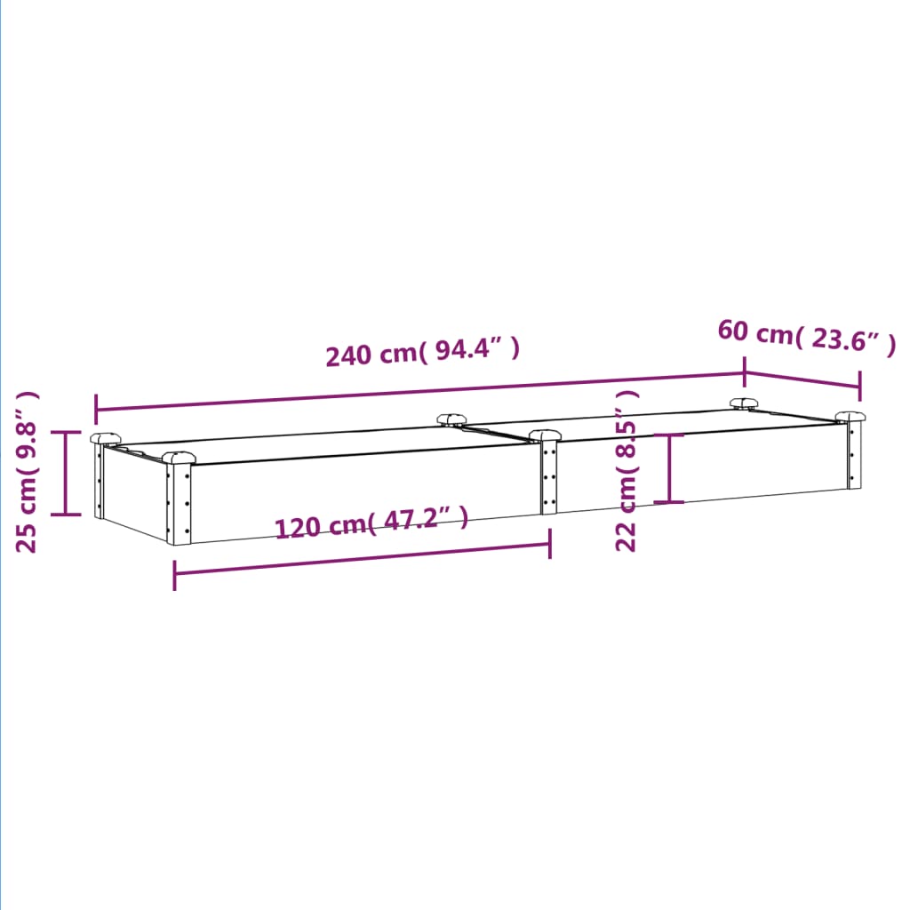 Plantenbak Verhoogd Met Voering 240X60X25 Cm Vurenhout Bruin