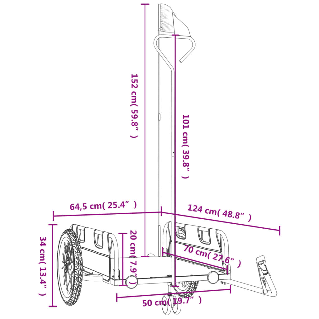 Fietstrailer oxford stof en ijzer 124 x 64.5 x 36 cm Groen
