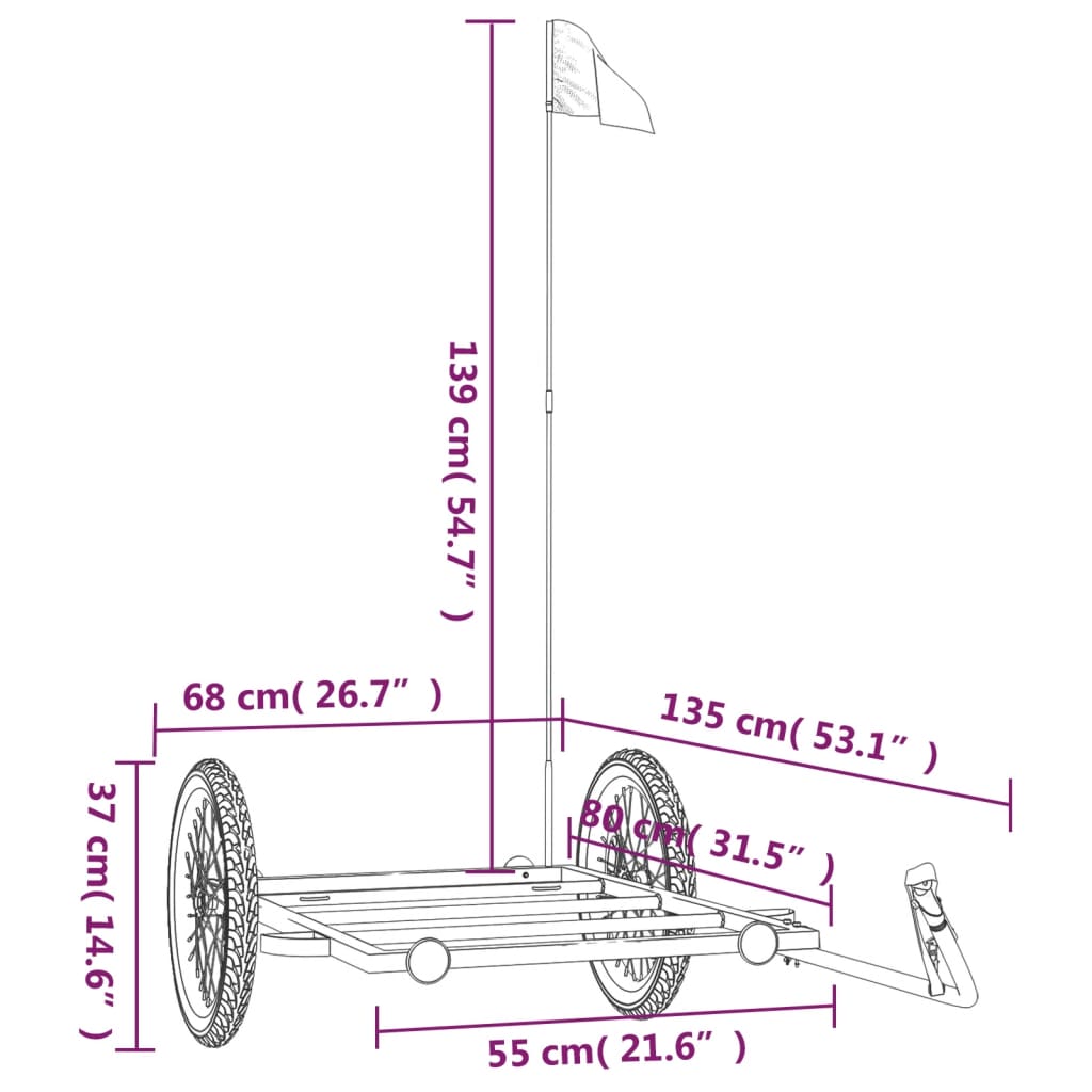 Fietstrailer Ijzer Zwart 135 x 68 x 37 cm