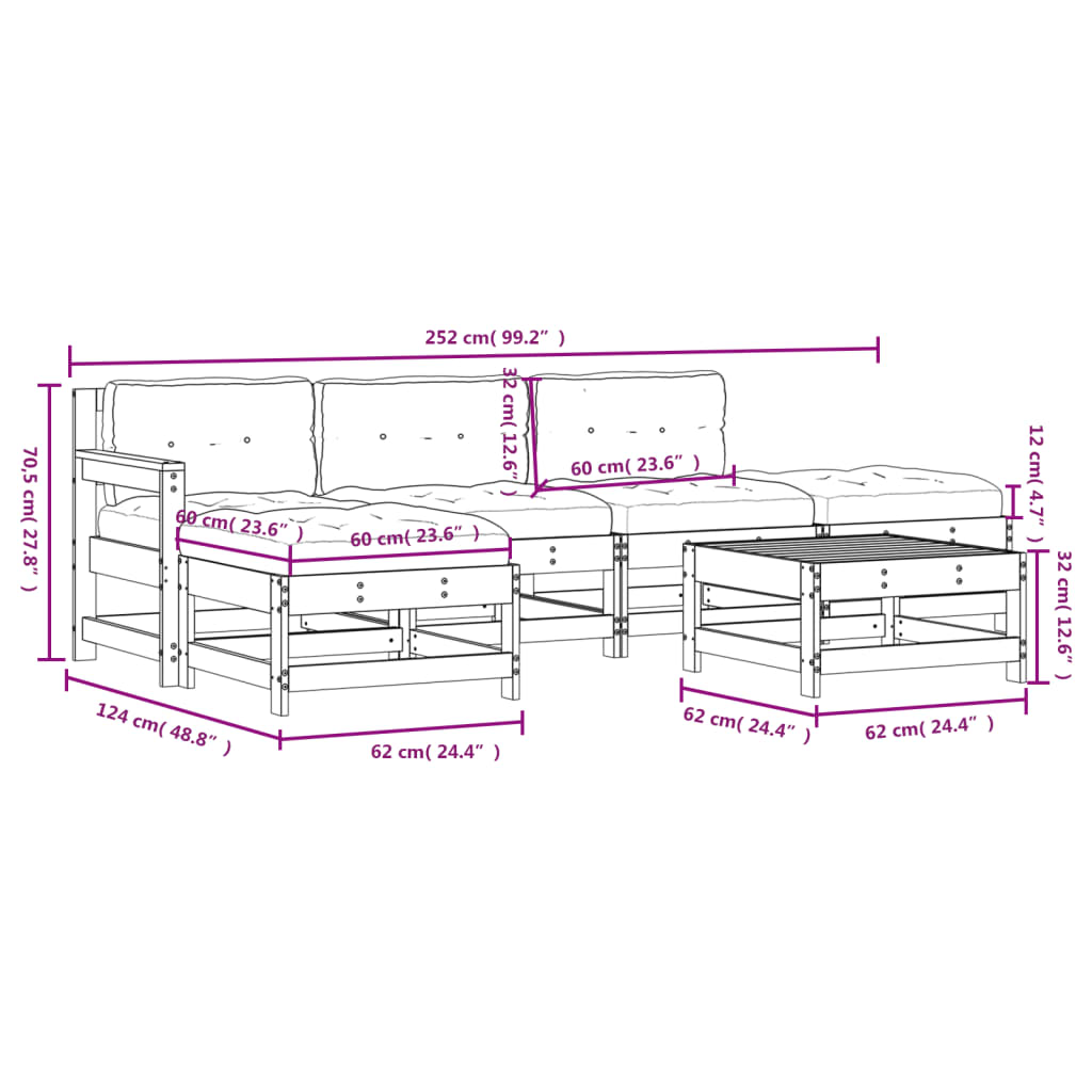 -Delige Loungeset Met Kussens Massief Hout Grijs Grijs grenenhout