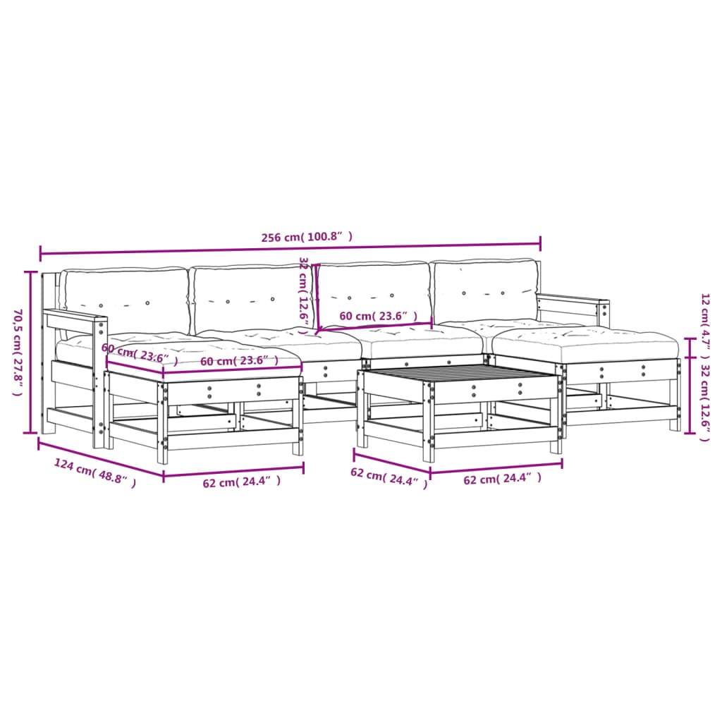 -Delige Loungeset Met Kussens Massief Hout Wit Wit grenenhout