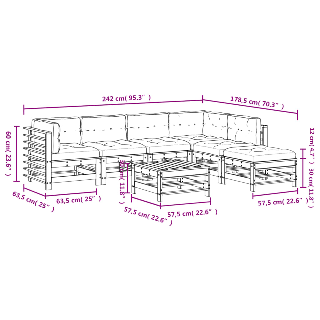 -Delige Loungeset Met Kussens Massief Hout Grijs Grijs grenenhout
