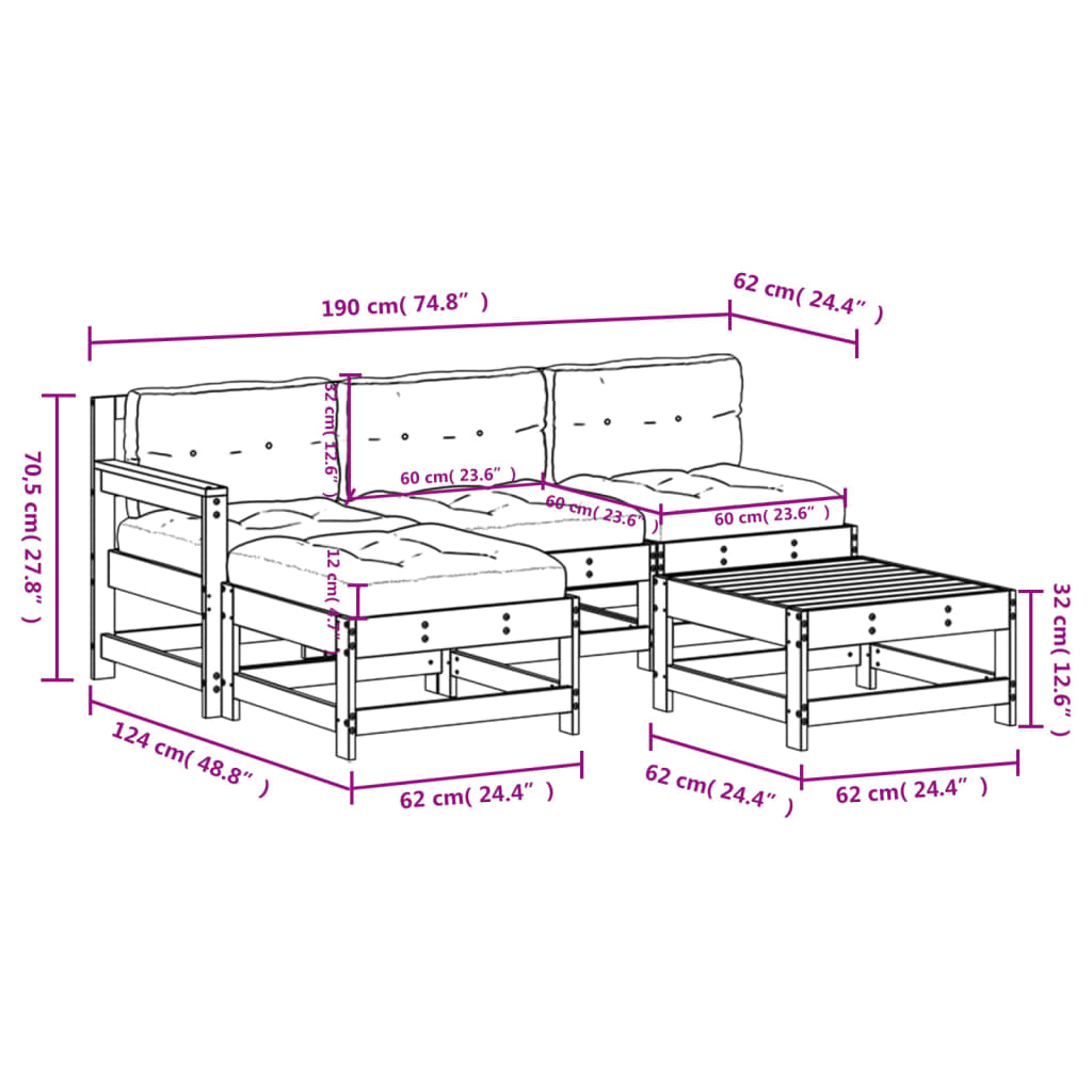 -Delige Loungeset Met Kussens Massief Hout Grijs Grijs grenenhout