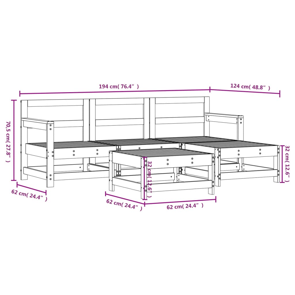 -Delige Loungeset Massief Grenenhout Wit