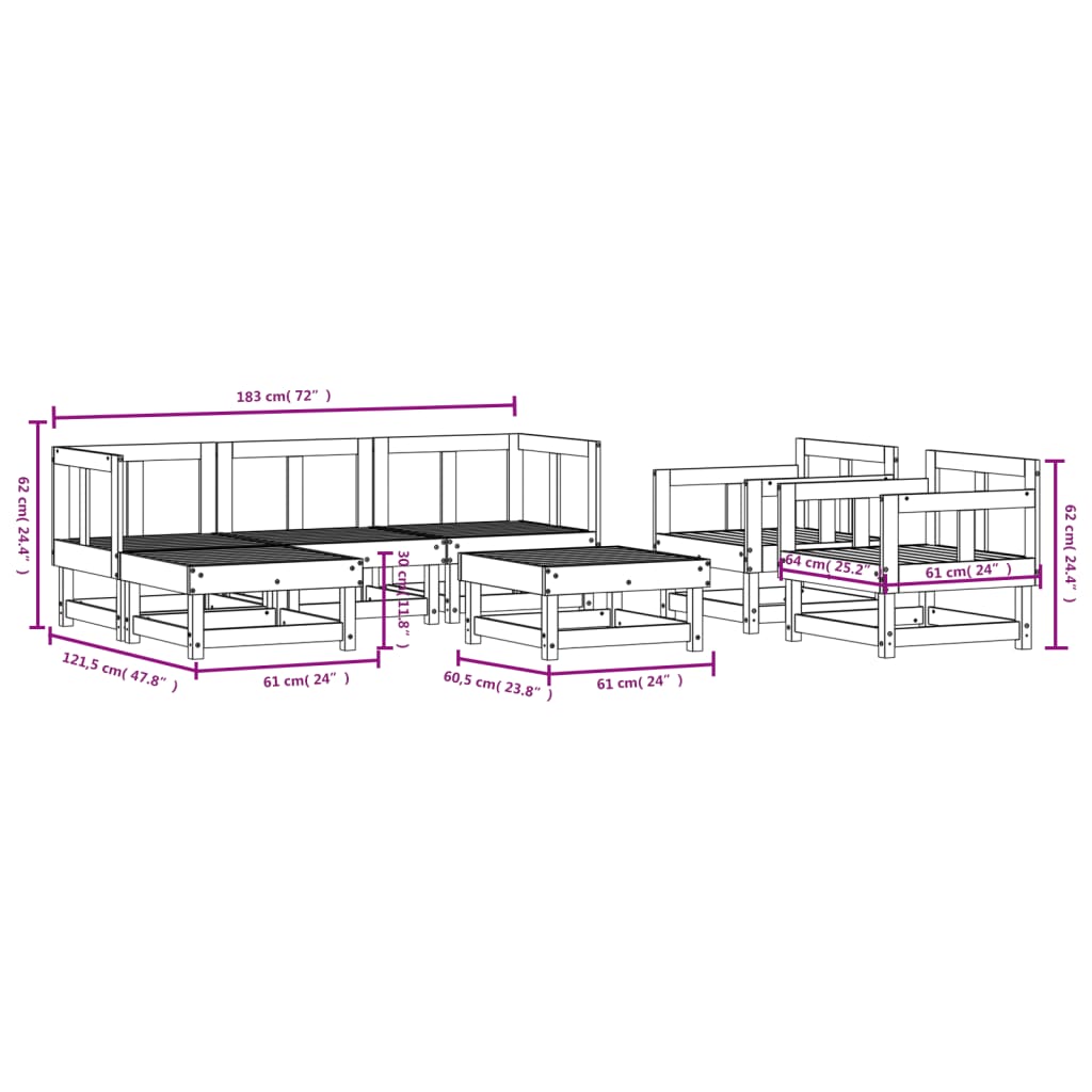 -Delige Loungeset Massief Grenenhout Wit