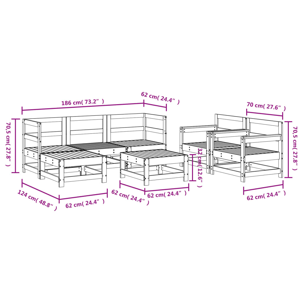 -Delige Loungeset Massief Grenenhout Wit