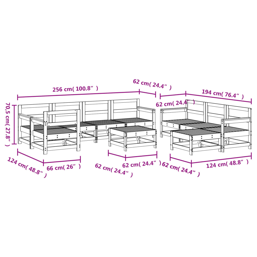 10-delige Loungeset massief grenenhout wit Wit grenenhout