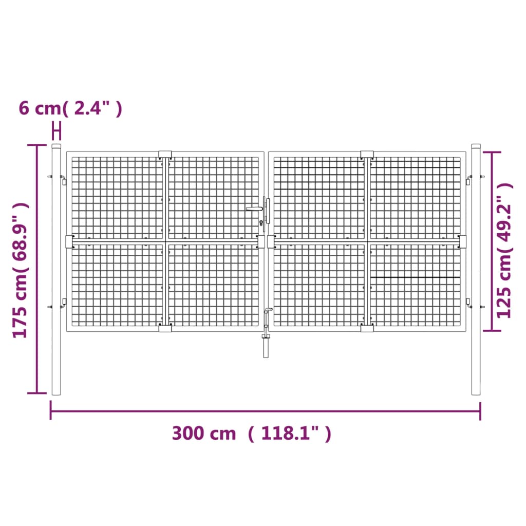 Poort Draadgaas 300X175 Cm Staal Kleurig Zilver