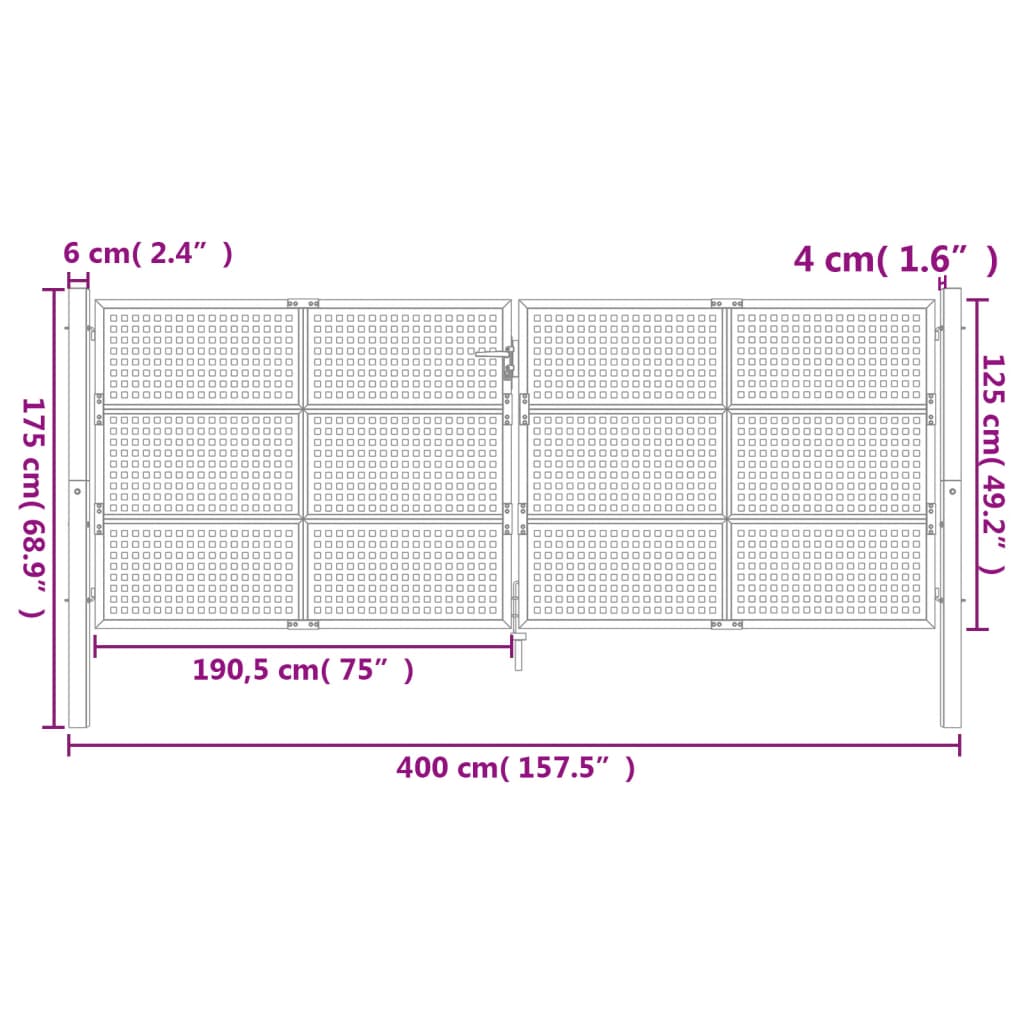 Poort Staal Antracietkleurig 400 x 175 cm