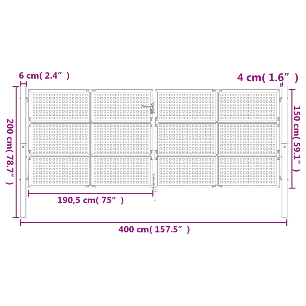 Poort Staal Antracietkleurig 400 x 200 cm