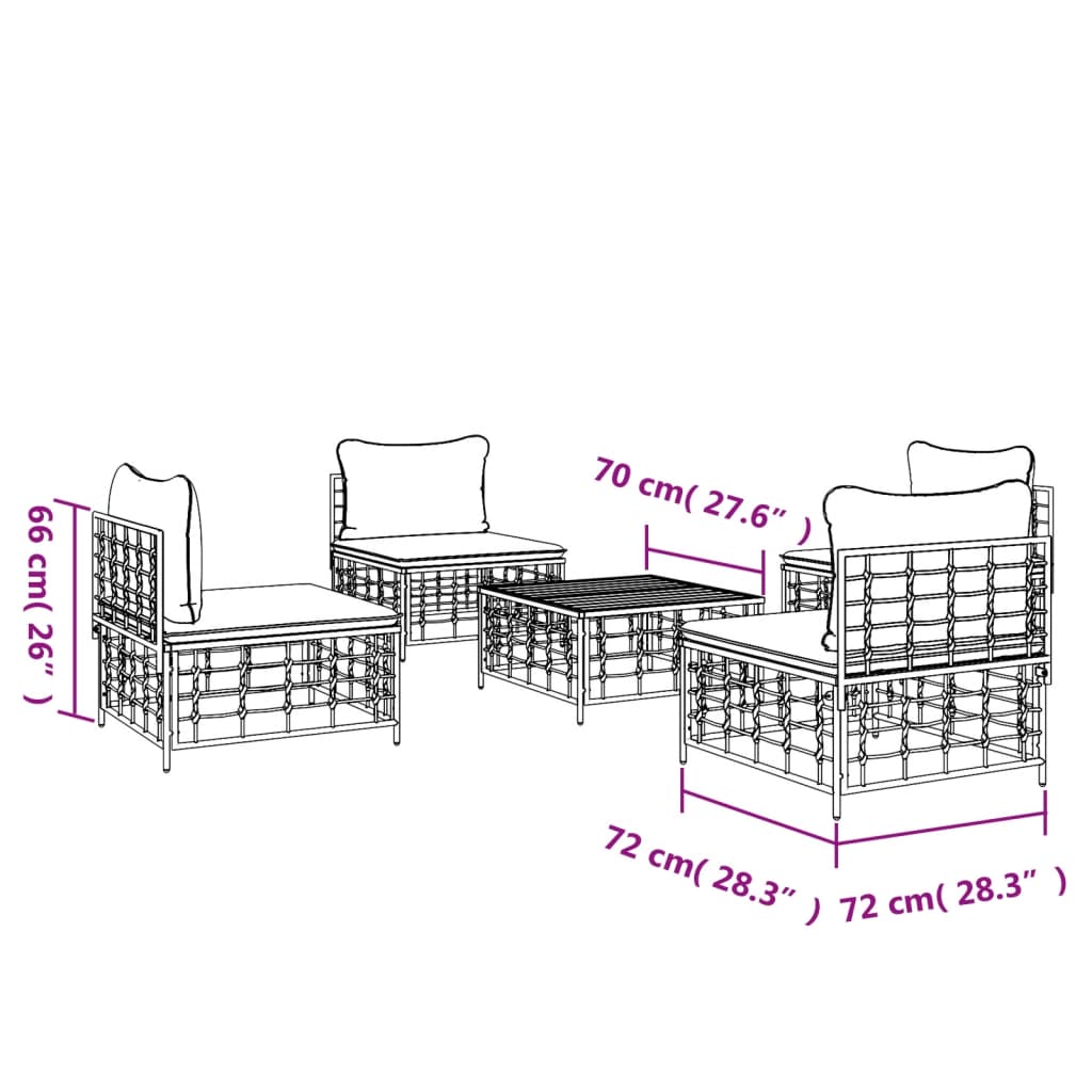 -Delige Loungeset Met Kussens Poly Rattan Antracietkleurig Donkergrijs