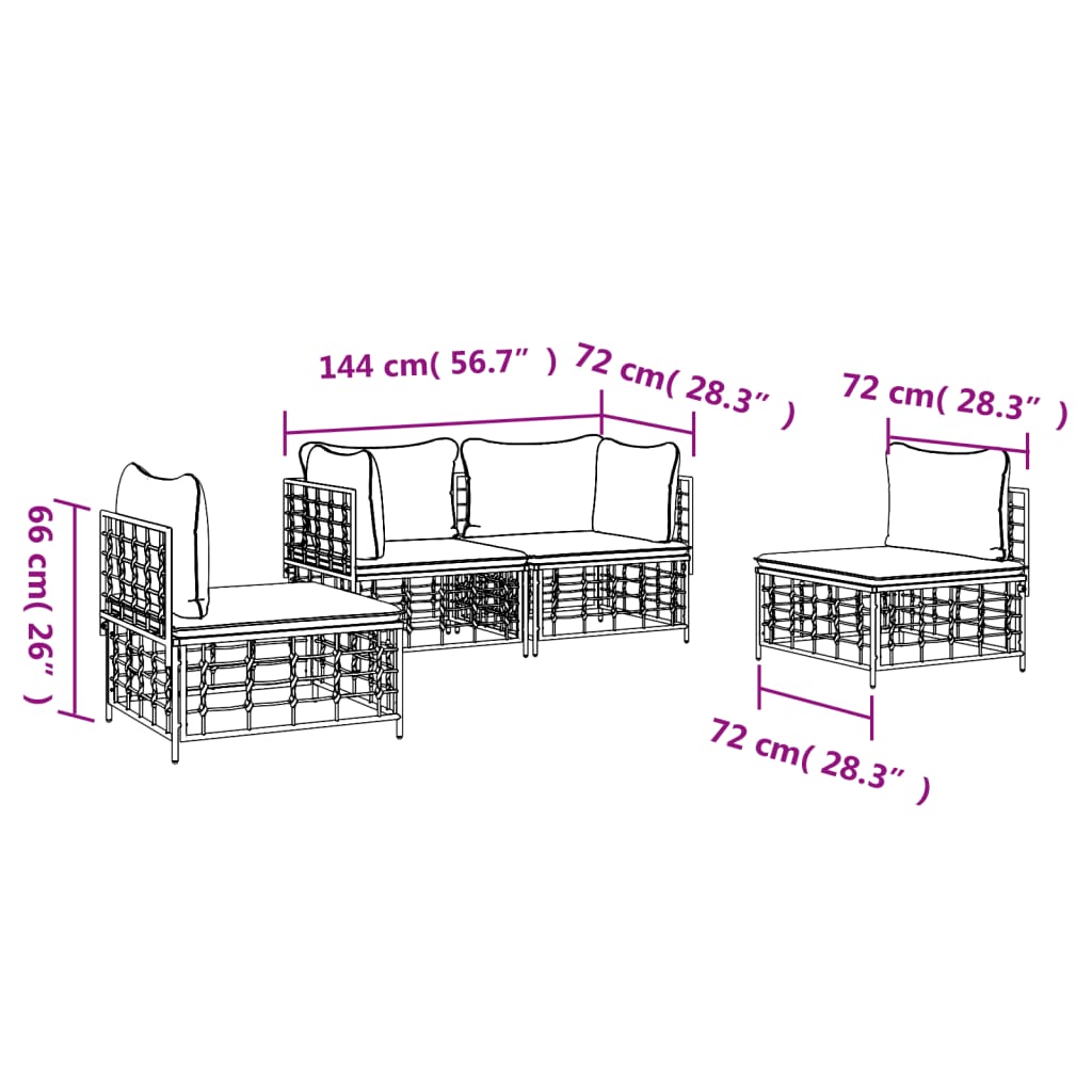 4-Delige Loungeset Met Kussens Poly Rattan Antracietkleurig 1