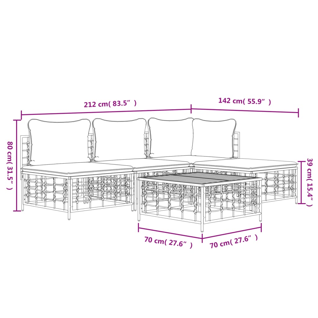 5-Delige Loungeset Met Kussens Poly Rattan Antracietkleurig 1