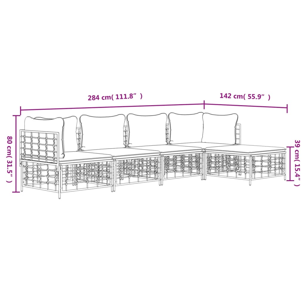 5-Delige Loungeset Met Kussens Poly Rattan Antracietkleurig 1